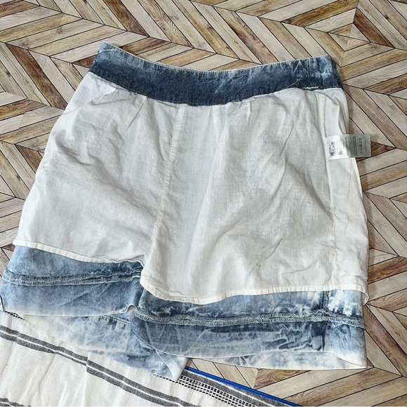 BELLFIELD Floral Embroidered‎ High Waist Chambray Light Acid Wash Shorts Cotton - Picture 13 of 13